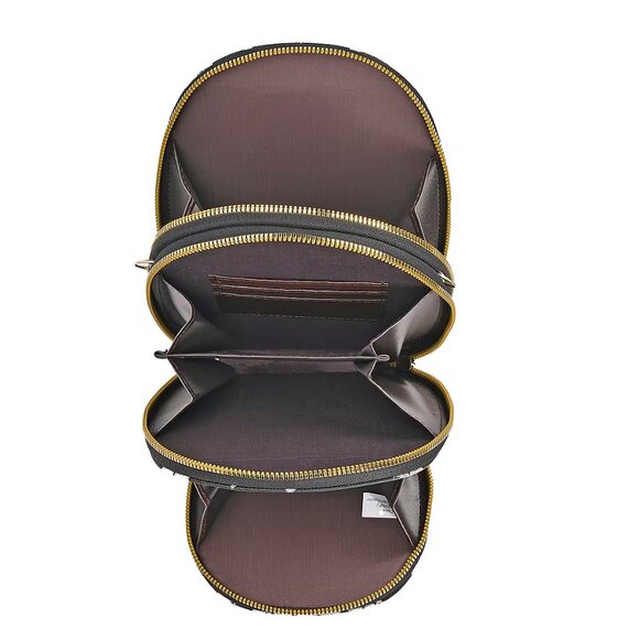 Khaki and Black Rhombus Crossbody Bag with Long Strap - Picture 3 of 4